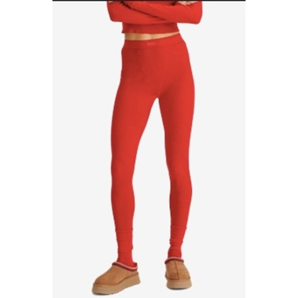Skims Cotton Rib Legging Cherry Red High Waisted Ribbed Knit Loungewear‎ Pants